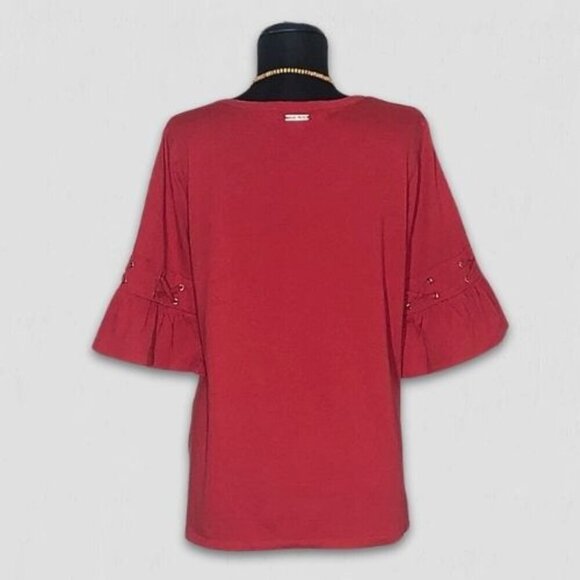 Michael Kors Modal Casual Tunic Blouse Bell Sleeves Side Slits Red sz L - Picture 2 of 12